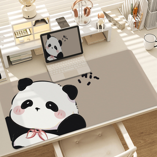 可爱小熊猫防水pu鼠标垫子，女生超大号办公电脑桌，垫简约卡通写字垫
