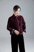 yxf0298高密度真丝丝绒立领中国风，外套宽松版，刺绣复古唐装女上衣