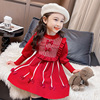 女童过年裙子儿童拜年服2023红色冬季蝴蝶，新年冬装连衣裙加绒