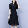 新中式夏装裙子2023减龄妈妈装改良版旗袍气质黑色蕾丝连衣裙