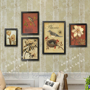 美式乡村田园风格装饰画欧式古典花鸟有框挂画客厅，沙发背景墙壁画