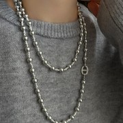 秋季双层长款珍珠毛衣链女2023年潮大气高档项链，高级感锁骨链