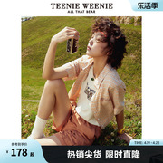 teenieweenie小熊夏季上衣女，短袖甜美设计感时髦白色衬衫短款上衣