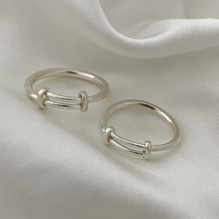 大米饰品S925纯银开口可调节戒指素圈设计感中性情侣对戒一对