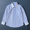男童蓝色条纹长袖衬衫春秋，款男孩白领，上衣纯棉中大童学生校服衬衣