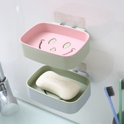 免打孔笑脸双层肥皂盒无痕，贴吸壁式沥水香皂盒浴室肥皂置物架