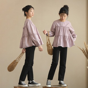 儿童套装女孩春秋长袖两件套日系童装，大童洋气女童，娃娃衫+牛仔裤