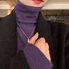 紫色堆堆领针织毛衣女秋冬2023内搭洋气修身显瘦高领打底上衣