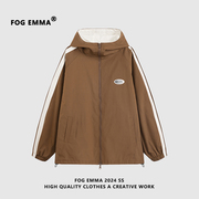 FOG EMMA美式两面穿连帽冲锋衣男拼接撞色外套防水设计感宽松夹克