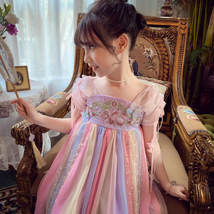 女童连衣裙夏装2024洋气儿童，刺绣公主裙，新中式女宝雪纺汉服裙