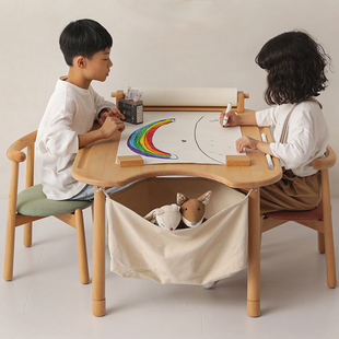 异果酱实木儿童书桌学习桌宝宝，桌椅手工桌升降桌子游戏桌幼儿园桌