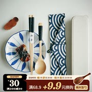 日式便携餐具筷子勺子，套装实木筷子，三件套儿童学生上班族旅行筷子