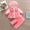 女宝宝春秋冬款套装，新生儿加厚三件套婴幼儿0-1-2岁外出薄棉衣服