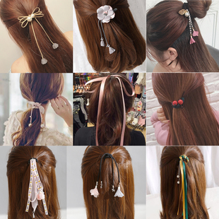 韩国可爱发圈发饰头绳橡皮筋皮套扎头绳扎头发饰品长飘带发绳头饰