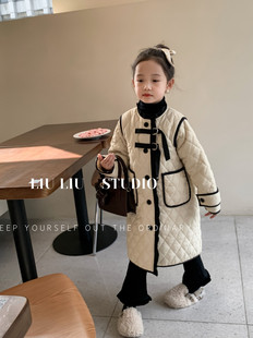 韩国童装长款羽绒棉服，外套加厚夹棉大衣女童，2023冬装韩系宽松大童