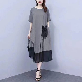 时尚设计大码连衣裙女2025夏季文艺气质洋气减龄宽松显瘦长裙
