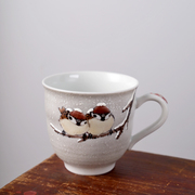 日本陶艺作家中村陶志人手绘九谷烧雪雀图马克杯手工陶瓷茶杯水杯