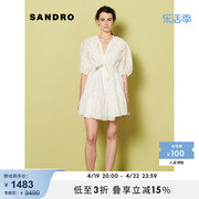 sandrooutlet女装春季法式镂空系带白色公主，裙连衣裙sfpro02448