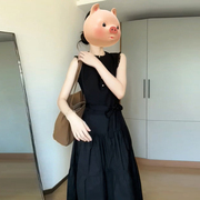 黑色连衣裙子女夏季2025新款法式清纯掐腰a字长裙夏日绝美小裙子