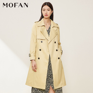 mofan摩凡黄色风衣外套，女春秋韩系风格穿搭小个子风衣女中长款