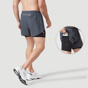 专业马拉松跑步短裤男速干透气运动田径三分裤内衬假两件可放手机