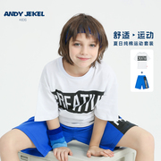 安迪杰克尔男童运动套装儿童，纯棉短袖t恤短裤，2件套洋气夏装