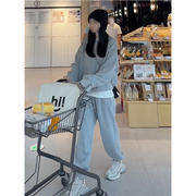 韩版极简风高级感休闲时尚运动套装女小个子浅灰色卫衣卫裤两件套