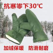 正宗老式军绿色棉手闷子手套纯棉连指男士棉手套冬季加厚保暖手套