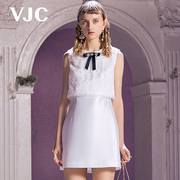 VJC/威杰思2023春夏女装白色无袖连衣裙蕾丝绣花拼接西装裙