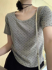 卡蔓诗QZX6053韩系气质复古波点螺纹棉短袖t恤女夏季百搭短款上衣