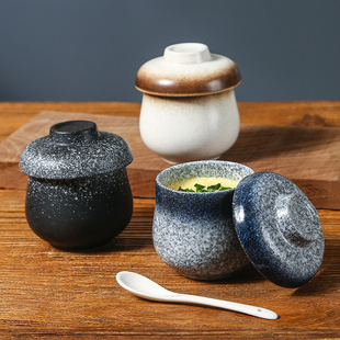 日式陶瓷小炖盅带盖蒸蛋，碗鸡蛋羹专用炖碗蛋盅茶碗蒸汤盅家用餐具