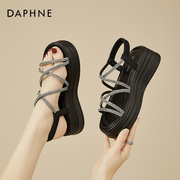 达芙妮坡跟罗马凉鞋女鞋2024夏季外穿增高厚底，松糕沙滩鞋女款