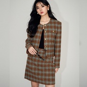 HONB红贝缇秋新韩系复古美式羊毛格子高级少女感名媛小香套装