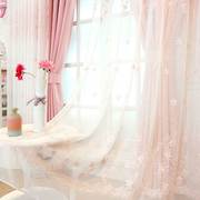 韩式粉色公主窗帘白纱刺绣花窗纱，定制客厅儿童，婚房卧室飘窗成品