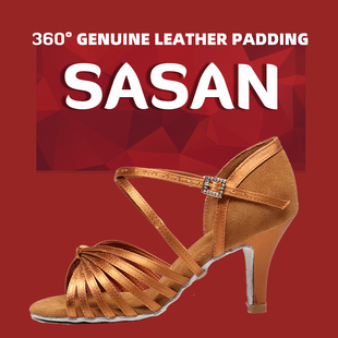 SASAN专业女拉丁鞋成人软底真皮拉丁舞鞋高品质锥跟教师鞋比赛鞋