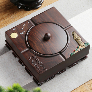 黑檀实木烟灰缸带盖家用防风烟灰缸，创意个性潮流，客厅大号复古中式