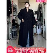 黑色西装式呢子大衣女秋冬季韩系气质高级感长款宽松毛呢外套