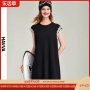 havva2024夏季黑色连衣裙，女气质短款宽松设计感t恤裙子q2672