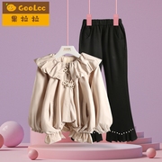 儿童春秋装套装女童秋季韩版风衣外套小女孩时髦喇叭裤两件套