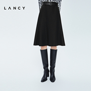 LANCY/朗姿羊毛针织半身裙2022冬季黑色小裙子收腰显瘦女裙