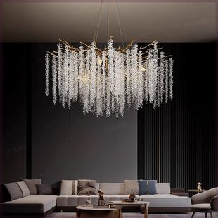 欧普轻奢餐厅吊灯水晶灯长条艺术创意树枝客厅美式饭厅灯水晶