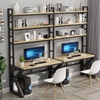 双人电脑书桌台式家用办公桌书架一体整墙简易学习桌子书柜写字台