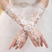 新娘公主花朵水钻结婚配饰韩式露指长款蕾丝婚纱手套 