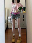 美式辣妹牛仔短裤女夏季性感低腰，修身显瘦直筒包臀超短热裤子