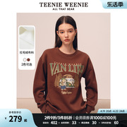 teenieweenie小熊秋冬套头，宽松圆领加绒卫衣保暖上衣女