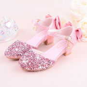 女童凉鞋2023时尚，韩版中大童婚纱礼服水晶鞋，小公主包头水钻鞋