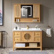原木色新中式浴室柜橡木实木卫生间，智能镜卫浴，洗漱台洗手盆柜组合
