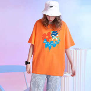 2021夏季设计感小众t恤女宽松纯棉橙色显白炸街甜酷短袖ins潮