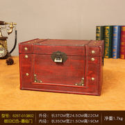 BOUSSAC复古风木质收纳箱化妆品储物箱木箱子首饰盒子做旧红色复