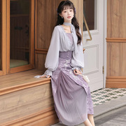 原创设计葡萄庄园中国风女装汉元素汉服上衣半裙套装8818